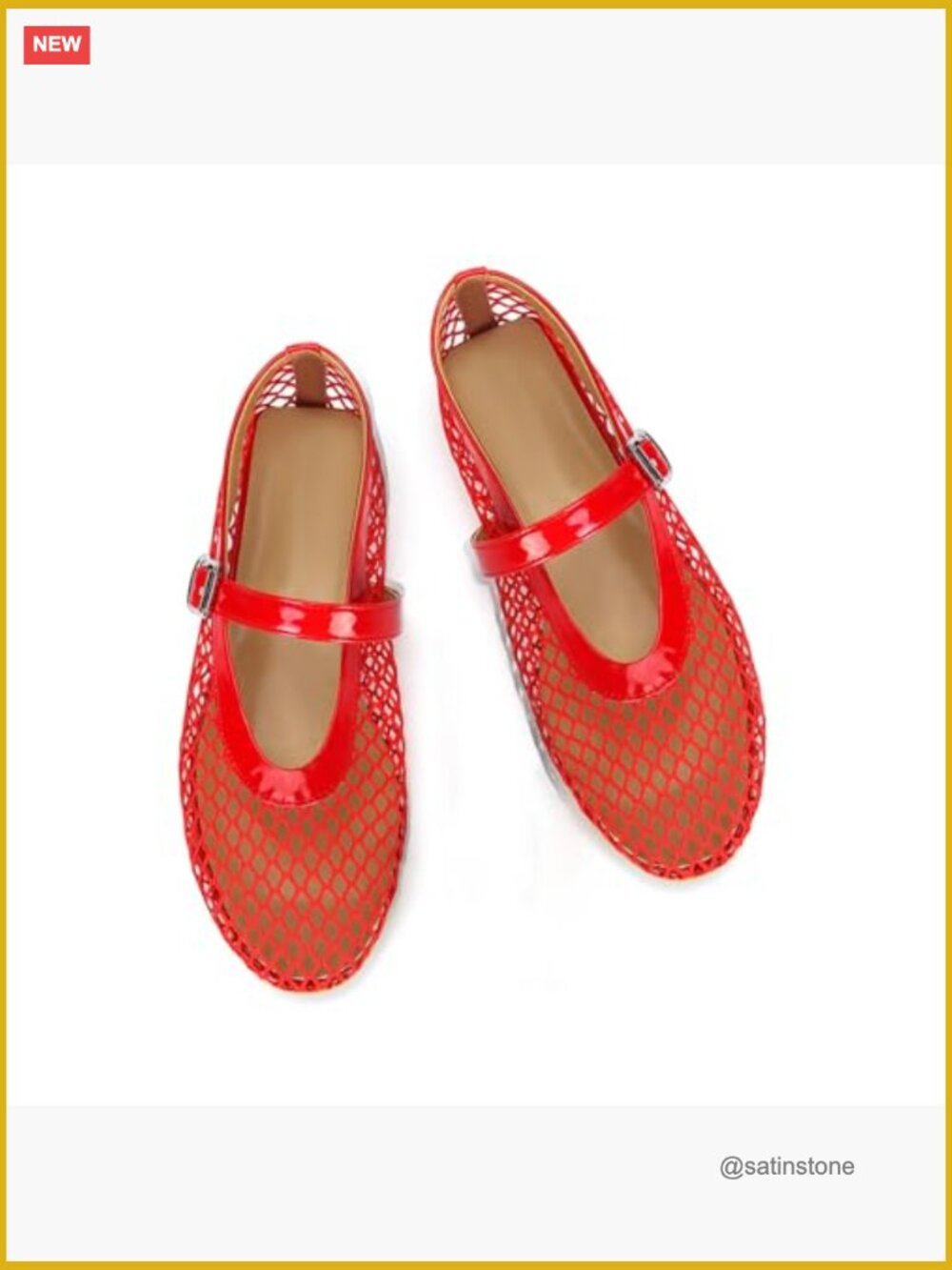 Mesh Ballet Flats with Buckle Strap - Comfy Office Fishnet Ballerina Shoes - Picture 4 of 7
